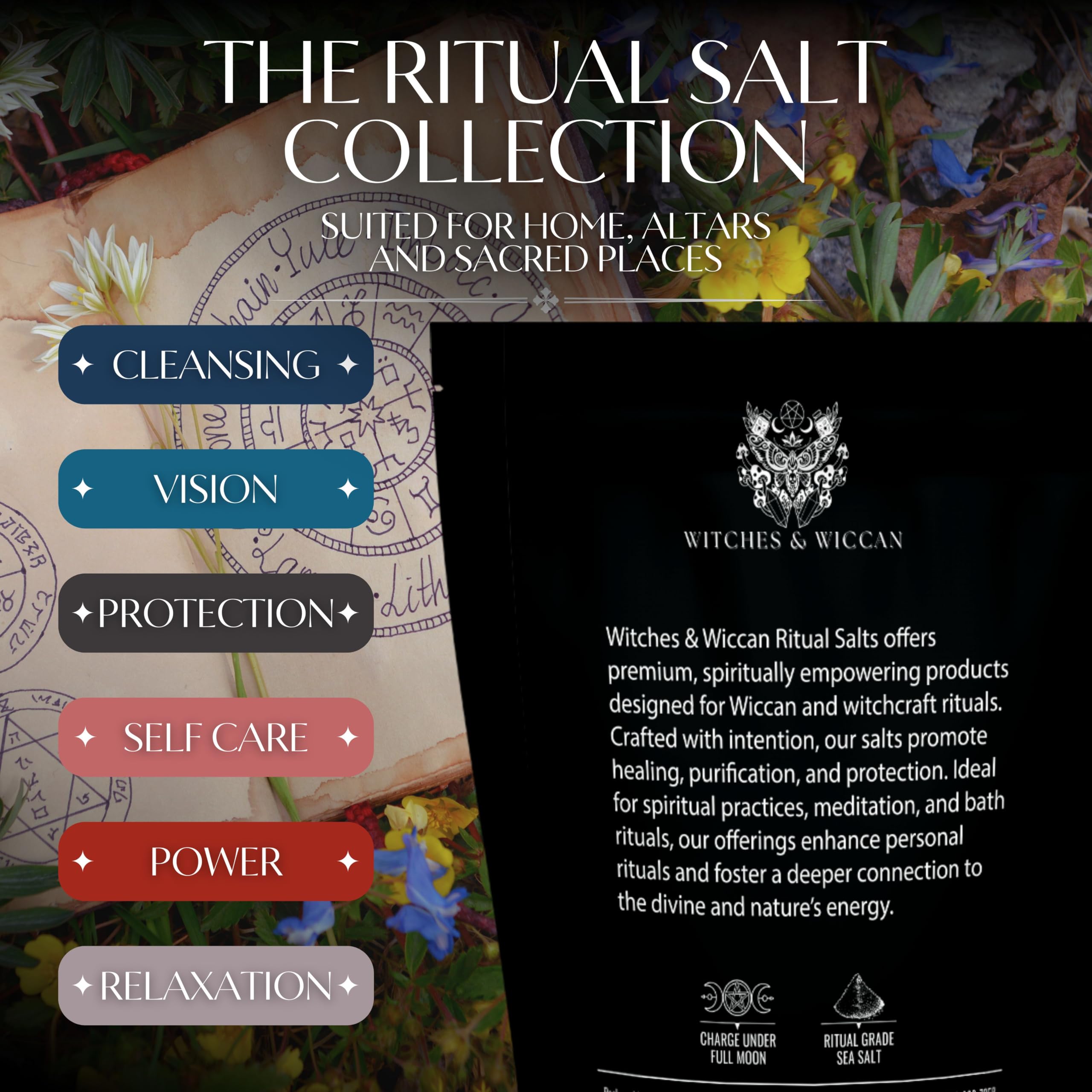 Ritual Salt Starter Collection Pack for Ceremony and Spell – Handcrafted Negative Energy Protection Crystals for Witchcraft Supplies – Witches & Wiccan