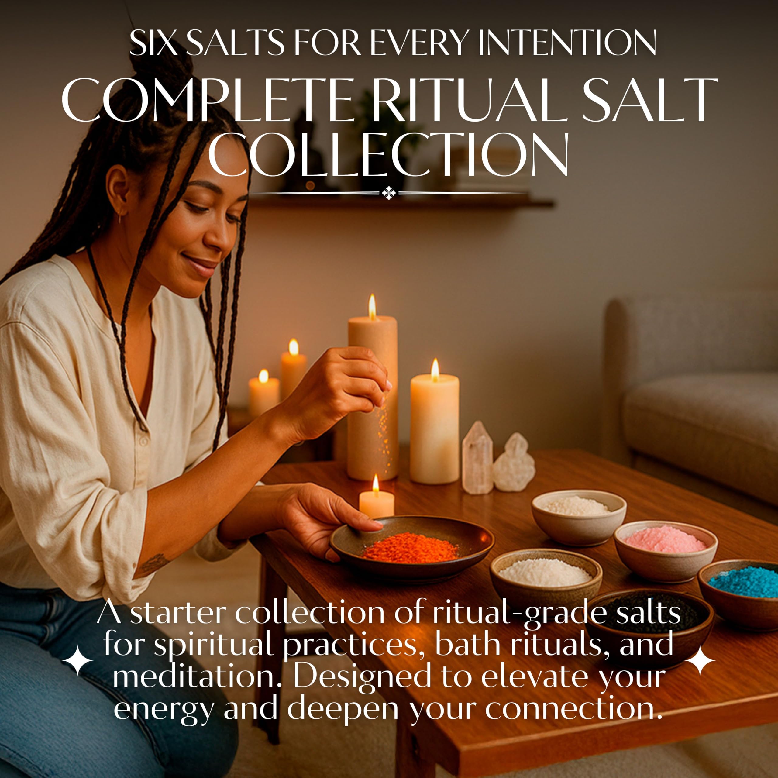 Ritual Salt Starter Collection Pack for Ceremony and Spell – Handcrafted Negative Energy Protection Crystals for Witchcraft Supplies – Witches & Wiccan