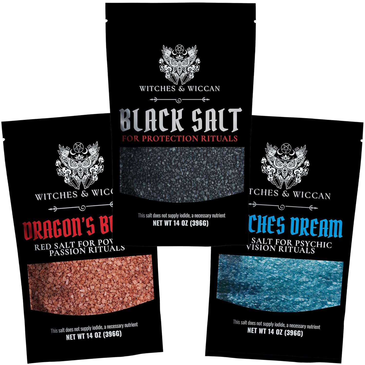 Witches & Wiccan Red, Blue and Black Ritual Salt 3-pack